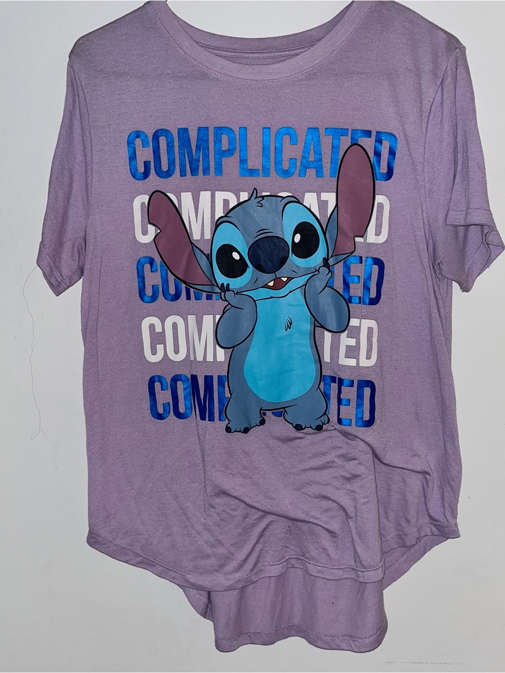 Disney Purple Tee with Blue Stitch "Complicated" Graphic